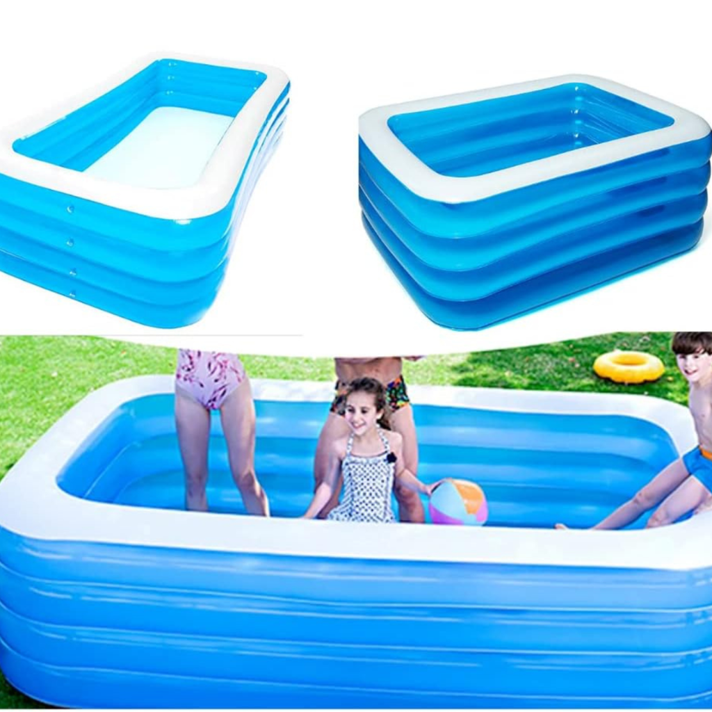 Piscina Inflable Familiar Rectangular (3 Anillos) - Diseño Azul Reforzado