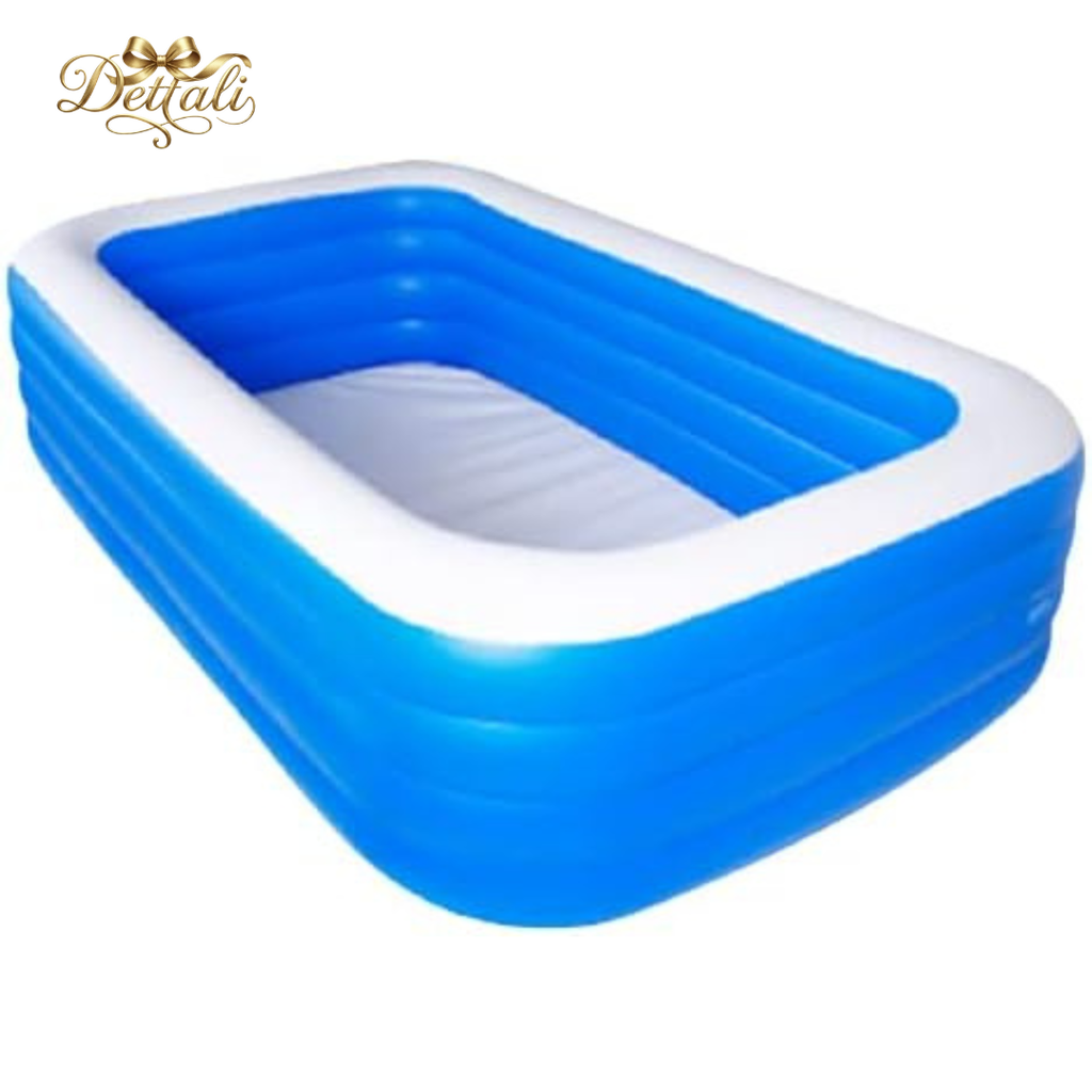 Piscina Inflable Familiar Rectangular (3 Anillos) - Diseño Azul Reforzado